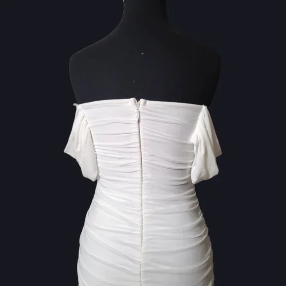 White Bodycon Ruched Stretch Dress - Picture 8 of 12